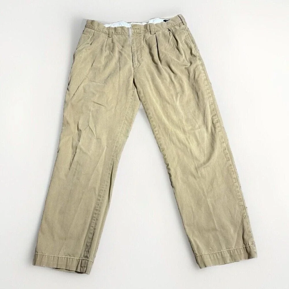 Polo Ralph Lauren Chinos Mens 36x32 Khaki Classic Fit Pleated Pants Preppy Dad